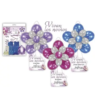 DECO KIT GLOBOS + CARTEL "VIVAN LOS NOVIOS"