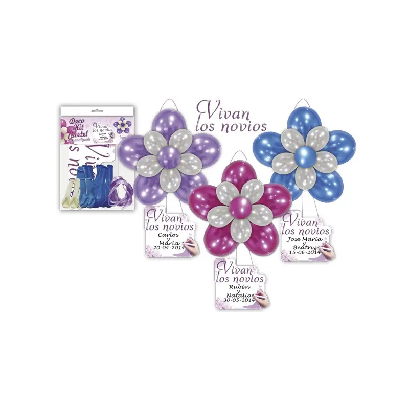 DECO KIT GLOBOS + CARTEL "VIVAN LOS NOVIOS"