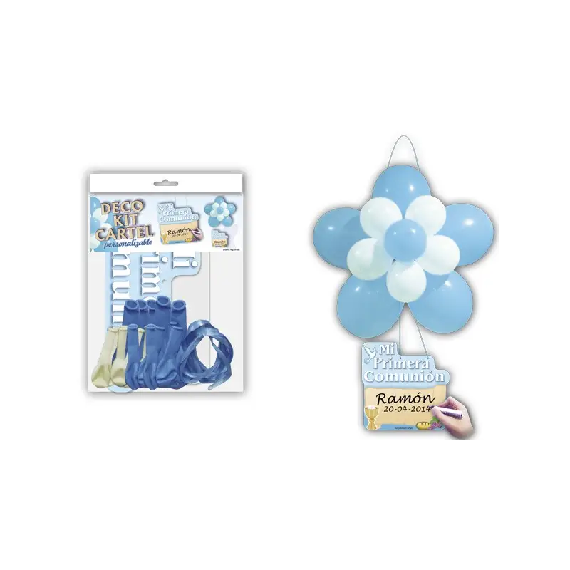 DECO KIT FLOR + CARTEL "COMUNIÓN" AZUL