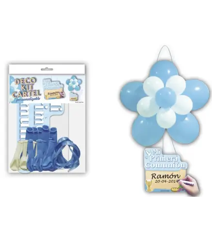 DECO KIT FLOR + CARTEL "COMUNIÓN" AZUL