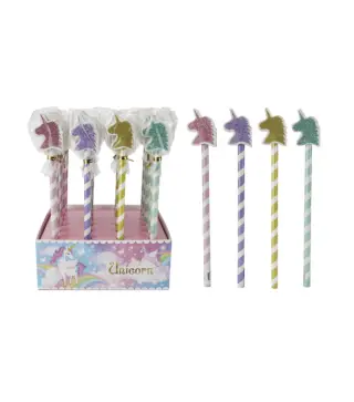 LOTE 24 LÁPICES + BORRADOR PURPURINA "UNICORNIO"