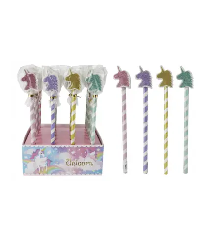 LOTE 24 LÁPICES + BORRADOR PURPURINA "UNICORNIO"