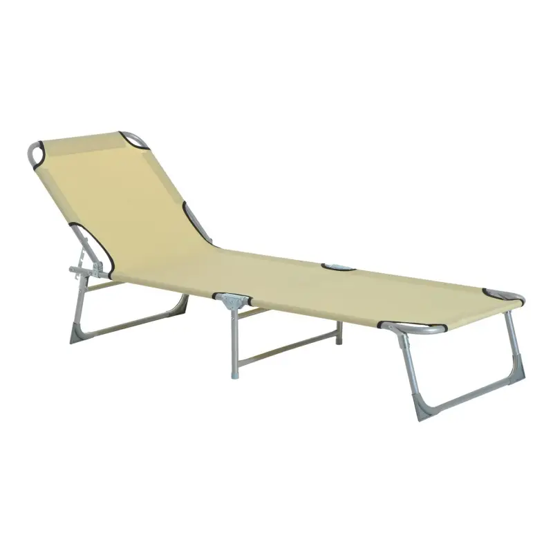 Cama de Camping Plegable con Respaldo Ajustable en 4 Niveles Carga 120 kg para Playa Jardín Piscina 187x58x28 cm Beige