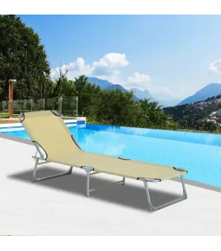 Cama de Camping Plegable con Respaldo Ajustable en 4 Niveles Carga 120 kg para Playa Jardín Piscina 187x58x28 cm Beige