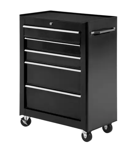Carro de Herramientas para Taller con Ruedas 5 Cajones Armario con Cierre y Asa Lateral 61,5x33x82,5 cm Negro