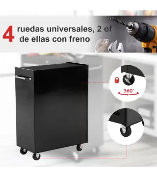 Carro de Herramientas para Taller con Ruedas 5 Cajones Armario con Cierre y Asa Lateral 61,5x33x82,5 cm Negro