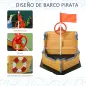 Arenero Infantil de Madera Diseño de Galeón con 2 Escalones Banco con Almacenaje Bandera y Timón Cajón de Arena