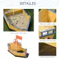 Arenero Infantil de Madera Diseño de Galeón con 2 Escalones Banco con Almacenaje Bandera y Timón Cajón de Arena