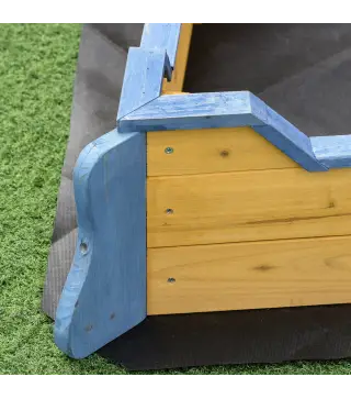 Arenero Infantil de Madera Diseño de Galeón con 2 Escalones Banco con Almacenaje Bandera y Timón Cajón de Arena