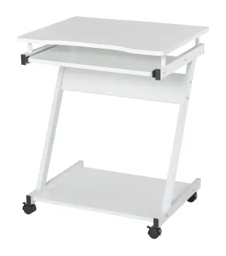 Mesa de Ordenador con Ruedas 60x48 cm con Bandeja Deslizante para Teclado y Estante Inferior Marco Metálico Blanco