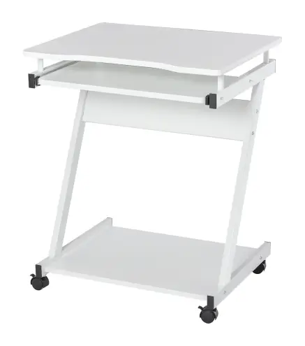 Mesa de Ordenador con Ruedas 60x48 cm con Bandeja Deslizante para Teclado y Estante Inferior Marco Metálico Blanco