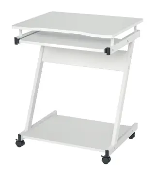 Mesa de Ordenador con Ruedas 60x48 cm con Bandeja Deslizante para Teclado y Estante Inferior Marco Metálico Blanco