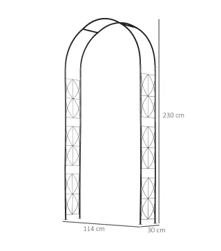 Arco de Jardín de Metal para Rosas y Plantas Trepadoras Arco de Soporte para Plantas y Decoraciones 114x30x230 cm Negro