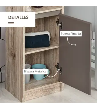 Armario de Baño Alto, Columna de Baño Estrecha con 2 Puertas y 2 Estantes Abiertos, para Espacios Pequeños, 30x24x170 cm, Roble