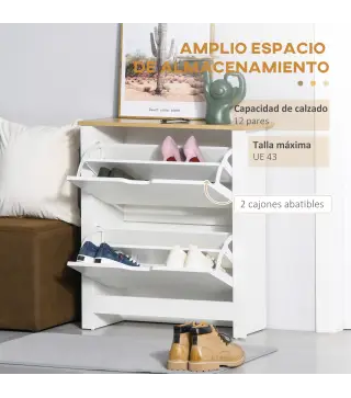 Zapatero de Entrada Recibidor con Cajones Abatibles y Estantes Ajustables para 12 Pares de Zapatos 72x26x80 cm Blanco