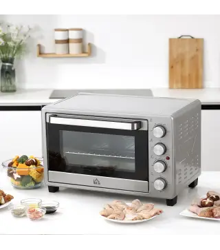 Horno Eléctrico de Sobremesa 32L 1600W con 3 Modos de Calor Temporizador y Temperatura Regulable 52,2x38,1x33,5 cm Plata