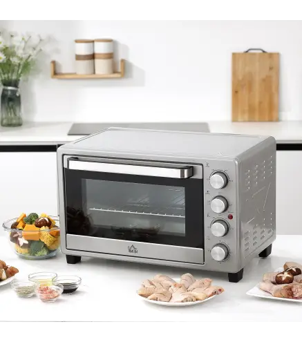 Horno Eléctrico de Sobremesa 32L 1600W con 3 Modos de Calor Temporizador y Temperatura Regulable 52,2x38,1x33,5 cm Plata