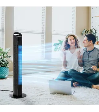 Ventilador de Torre 50W con Mando a Distancia 3 Velocidades Pantalla Temporizador y Oscilante 70° Ø20x78,5 cm Negro