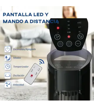 Ventilador de Torre 50W con Mando a Distancia 3 Velocidades Pantalla Temporizador y Oscilante 70° Ø20x78,5 cm Negro