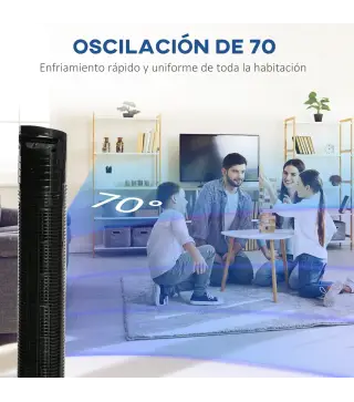 Ventilador de Torre 50W con Mando a Distancia 3 Velocidades Pantalla Temporizador y Oscilante 70° Ø20x78,5 cm Negro
