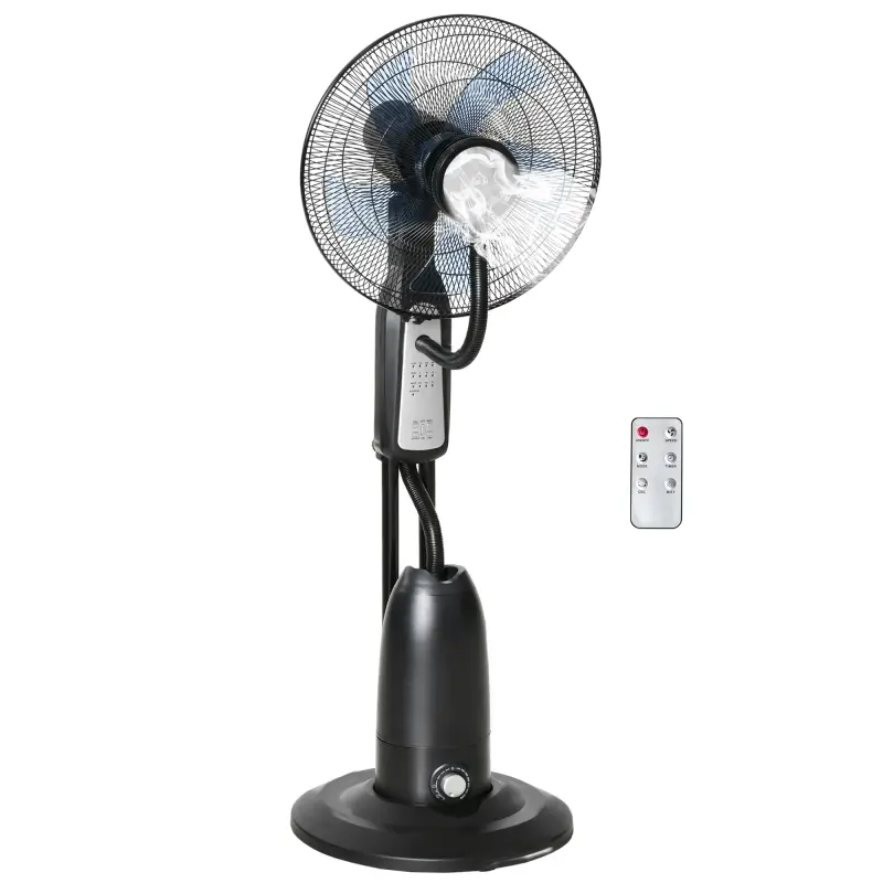 Ventilador Nebulizador Ventilador con Agua Oscilante 90W Control Remoto 3 Modos 3 Velocidades Temporizador Ø44,5x120 cm Negro