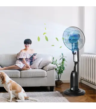 Ventilador Nebulizador Ventilador con Agua Oscilante 90W Control Remoto 3 Modos 3 Velocidades Temporizador Ø44,5x120 cm Negro