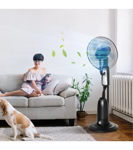 Ventilador Nebulizador Ventilador con Agua Oscilante 90W Control Remoto 3 Modos 3 Velocidades Temporizador Ø44,5x120 cm Negro