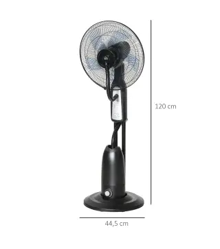 Ventilador Nebulizador Ventilador con Agua Oscilante 90W Control Remoto 3 Modos 3 Velocidades Temporizador Ø44,5x120 cm Negro