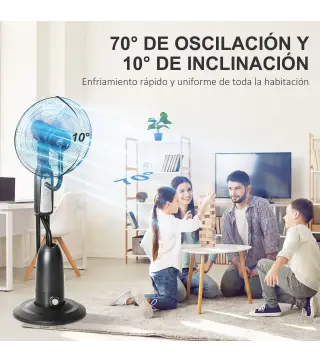 Ventilador Nebulizador Ventilador con Agua Oscilante 90W Control Remoto 3 Modos 3 Velocidades Temporizador Ø44,5x120 cm Negro