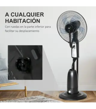 Ventilador Nebulizador Ventilador con Agua Oscilante 90W Control Remoto 3 Modos 3 Velocidades Temporizador Ø44,5x120 cm Negro
