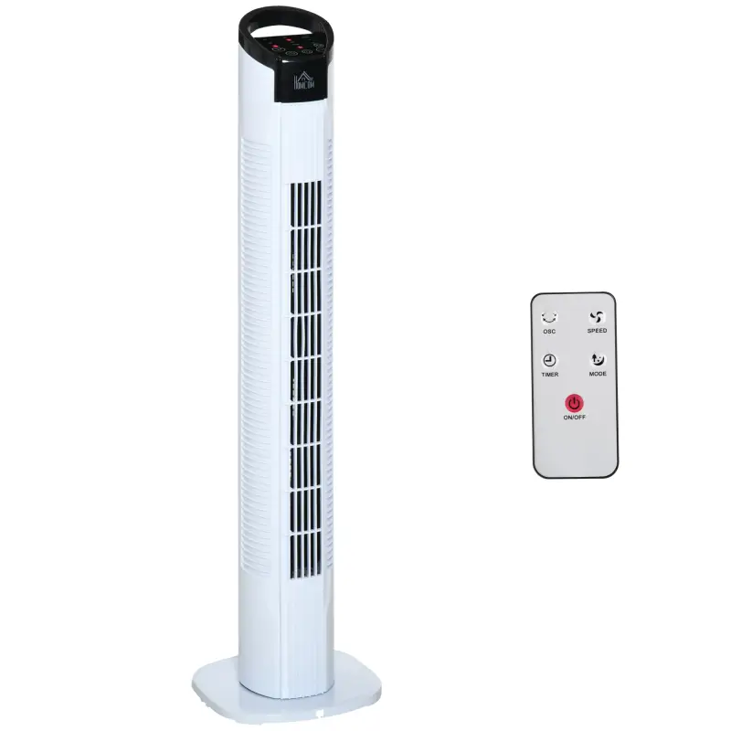 Ventilador de Torre 50W con Mando a Distancia 3 Velocidades Pantalla Temporizador y Oscilante 70° Ø20x78,5 cm Blanco