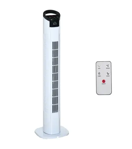 Ventilador de Torre 50W con Mando a Distancia 3 Velocidades Pantalla Temporizador y Oscilante 70° Ø20x78,5 cm Blanco