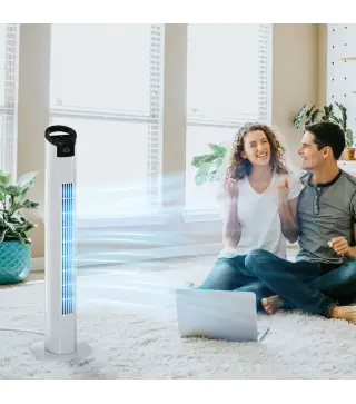 Ventilador de Torre 50W con Mando a Distancia 3 Velocidades Pantalla Temporizador y Oscilante 70° Ø20x78,5 cm Blanco