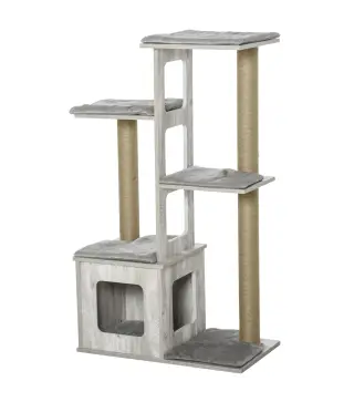 Árbol Rascador para Gatos 67x38,5x114 cm Torre de Escalada de Gatos con Cueva de Madera Múltiples Plataformas y Postes de Rascar