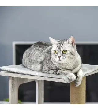 Árbol Rascador para Gatos 67x38,5x114 cm Torre de Escalada de Gatos con Cueva de Madera Múltiples Plataformas y Postes de Rascar