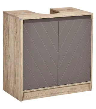 Mueble para Debajo del Lavabo Armario de Baño de Suelo con Puerta Doble y Estante Ajustable 60x30x59,8 cm Roble y Gris