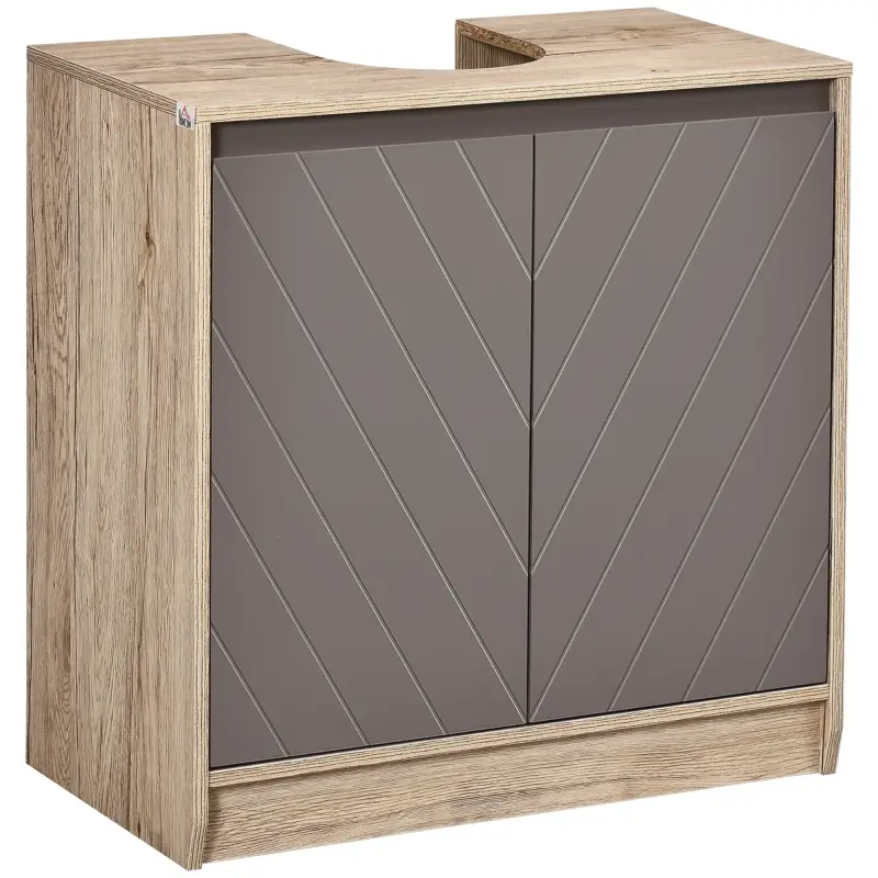 Mueble para Debajo del Lavabo Armario de Baño de Suelo con Puerta Doble y Estante Ajustable 60x30x59,8 cm Roble y Gris