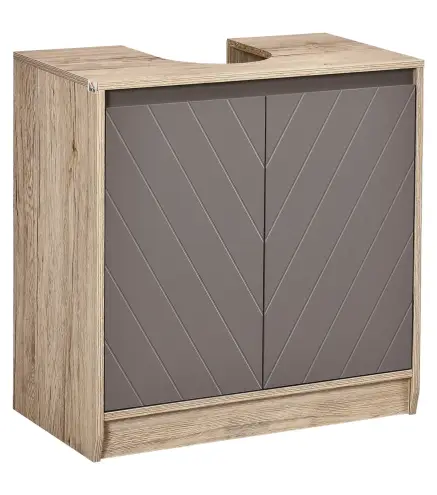 Mueble para Debajo del Lavabo Armario de Baño de Suelo con Puerta Doble y Estante Ajustable 60x30x59,8 cm Roble y Gris