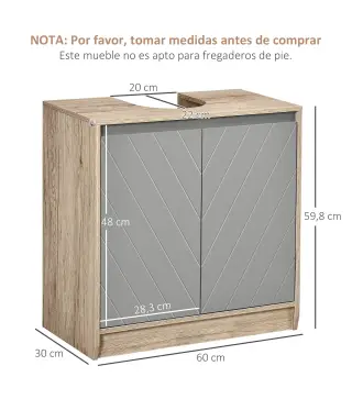 Mueble para Debajo del Lavabo Armario de Baño de Suelo con Puerta Doble y Estante Ajustable 60x30x59,8 cm Roble y Gris