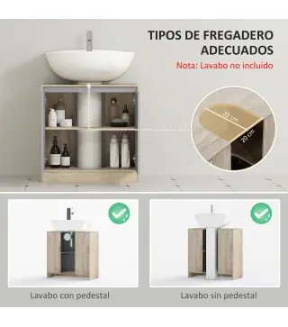 Mueble para Debajo del Lavabo Armario de Baño de Suelo con Puerta Doble y Estante Ajustable 60x30x59,8 cm Roble y Gris