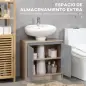 Mueble para Debajo del Lavabo Armario de Baño de Suelo con Puerta Doble y Estante Ajustable 60x30x59,8 cm Roble y Gris