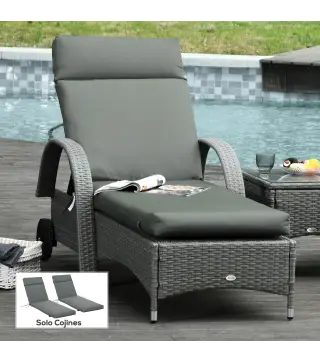 Pack 2 Cojines para Tumbona 196x55x8 cm Colchonetas SOLO para Tumbona Acolchadas de Jardín Terraza Patio Gris