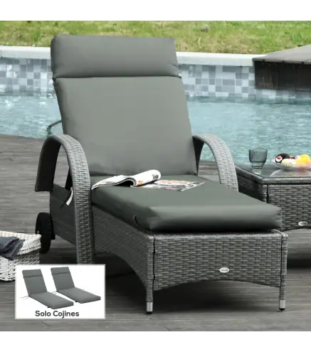 Pack 2 Cojines para Tumbona 196x55x8 cm Colchonetas SOLO para Tumbona Acolchadas de Jardín Terraza Patio Gris