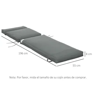 Pack 2 Cojines para Tumbona 196x55x8 cm Colchonetas SOLO para Tumbona Acolchadas de Jardín Terraza Patio Gris