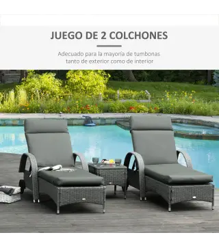 Pack 2 Cojines para Tumbona 196x55x8 cm Colchonetas SOLO para Tumbona Acolchadas de Jardín Terraza Patio Gris