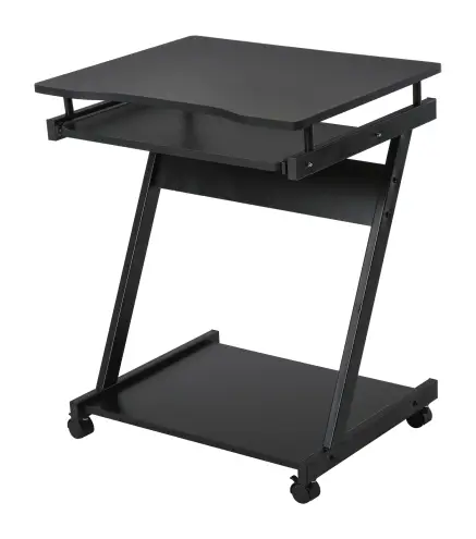 Mesa de Ordenador con Ruedas 60x48 cm con Bandeja Deslizante para Teclado y Estante Inferior Marco Metálico Negro