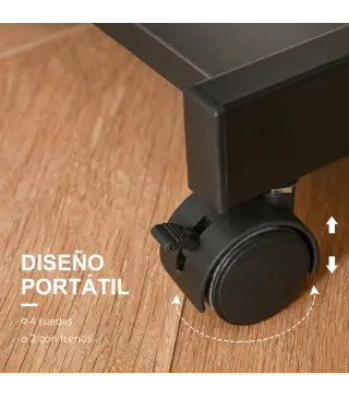 Mesa de Ordenador con Ruedas 60x48 cm con Bandeja Deslizante para Teclado y Estante Inferior Marco Metálico Negro