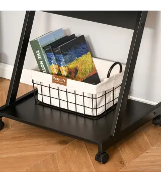 Mesa de Ordenador con Ruedas 60x48 cm con Bandeja Deslizante para Teclado y Estante Inferior Marco Metálico Negro