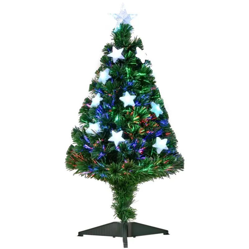 Árbol de Navidad 90cm Artificial Árbol de Pino Decoración Navideña con 12 LED de 3 Colores 90 Ramas Verde PVC