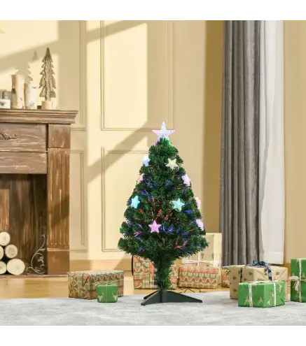 Árbol de Navidad 90cm Artificial Árbol de Pino Decoración Navideña con 12 LED de 3 Colores 90 Ramas Verde PVC